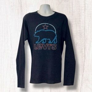 Levi’s Men's Pullover Bear Logo Blue Thermal Knit Long Sleeve Crew Tee Size XL